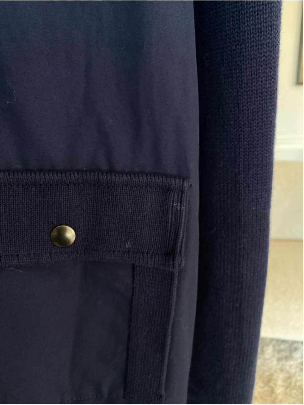 Banana Republic Navy Utility Jacket Knit Sleeve Old Money Parisian Quiet Luxury - Picture 6 of 9